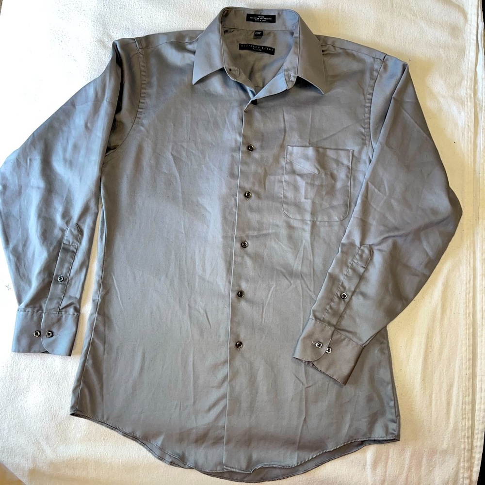 Geoffrey Beene Sateen Fitted Button Down Dress Shirt Young Mens Size 15 1/2